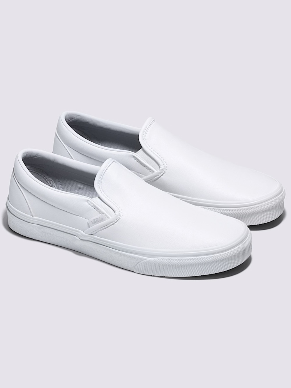 Vans White Classic Slip-On Synthetic Leather Sneakers
